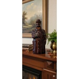 Vintage Brown Glazed Ceramic Man in Top Hat Decanter Figural Barware Stopper